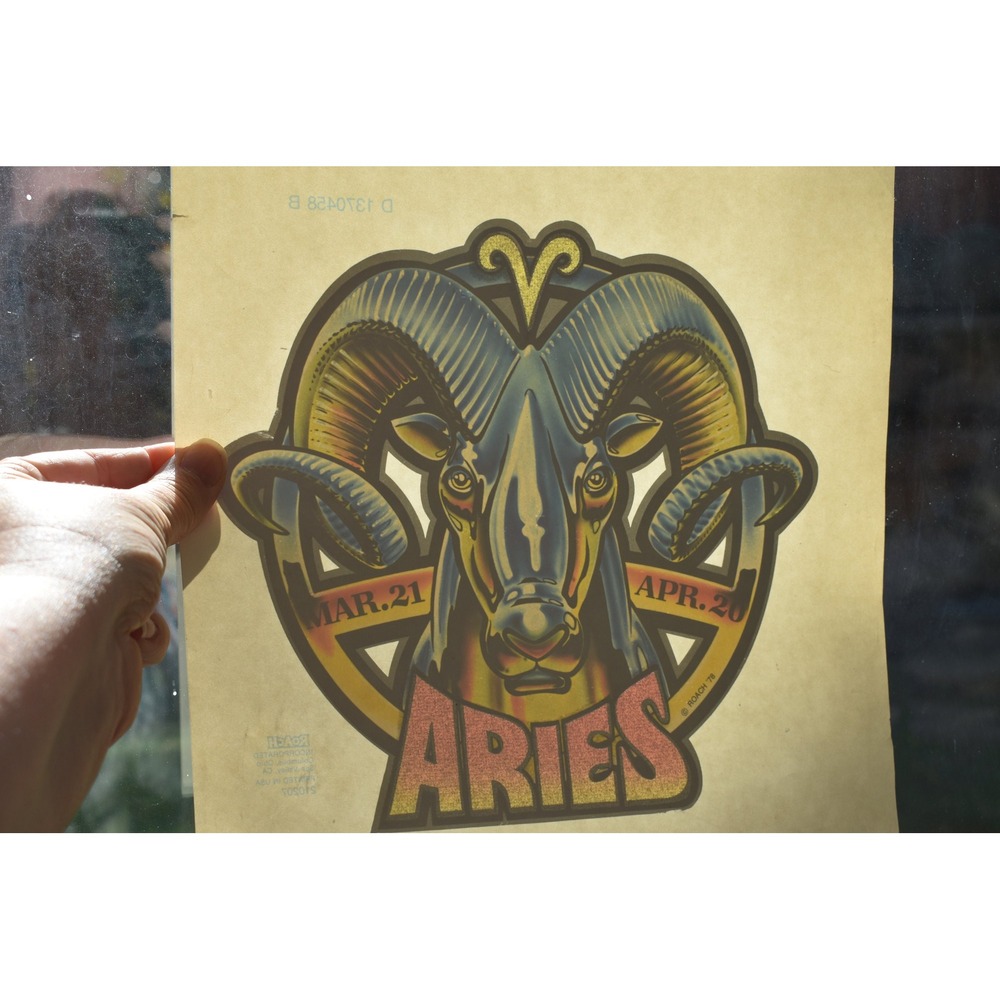 Vintage 70s Aries Zodiac Glitter Iron On Transfer Roach 1978 Retro Ram Graphic